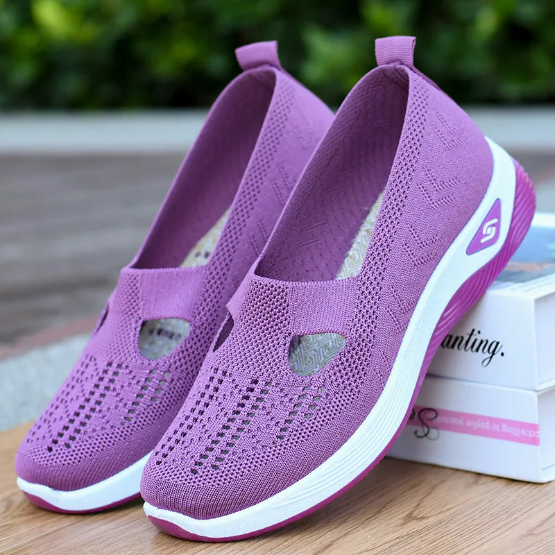 Women's New Summer Shoes Mesh Breathable Sneakers Light Slip on Flat Platform Casual Shoes Ladies Anti-slip Walking Woven Shoes